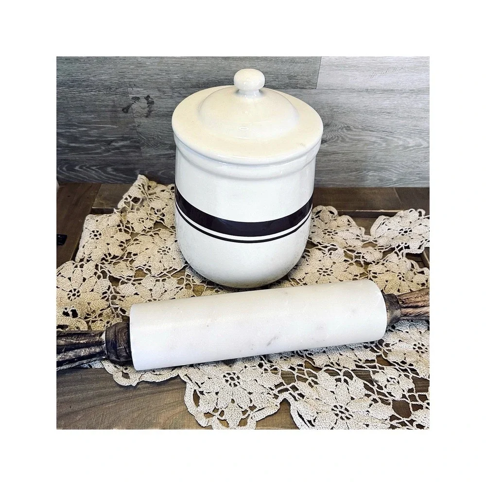 MCCOY‎ Lidded Farmhouse Canister Jar Storage Kitchen Decor Brown Stripe  8